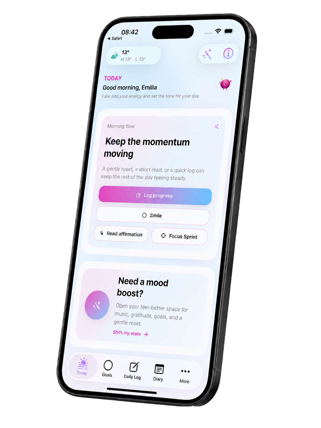 Aligned Self phone shown as a standalone app preview